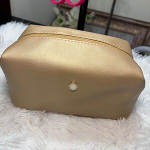 Gold Cosmetic Pouch with Logo Accent - Women Bags